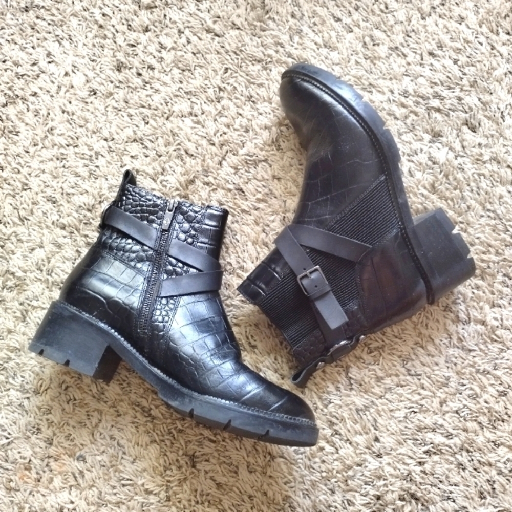 donald j pliner savvy black leather ankle bucket boots sz 8,5